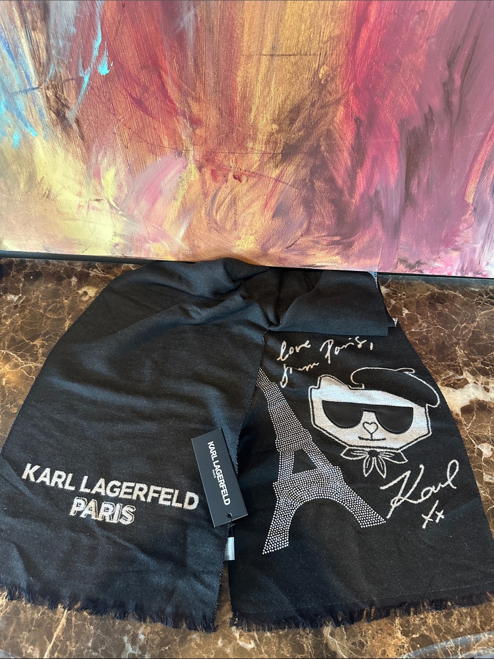 Karl Lagerfeld Black & Silver Logo Paris Scarf